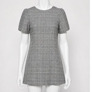 Zara Cute Gingham Plaid Shift Dress Short Sleeve Small Black and White Small